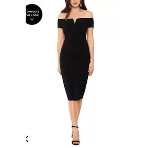 X BY XSCAPE Womens Black Notched Bodice Boning Off Shoulder Sheath Dress 16 NWT